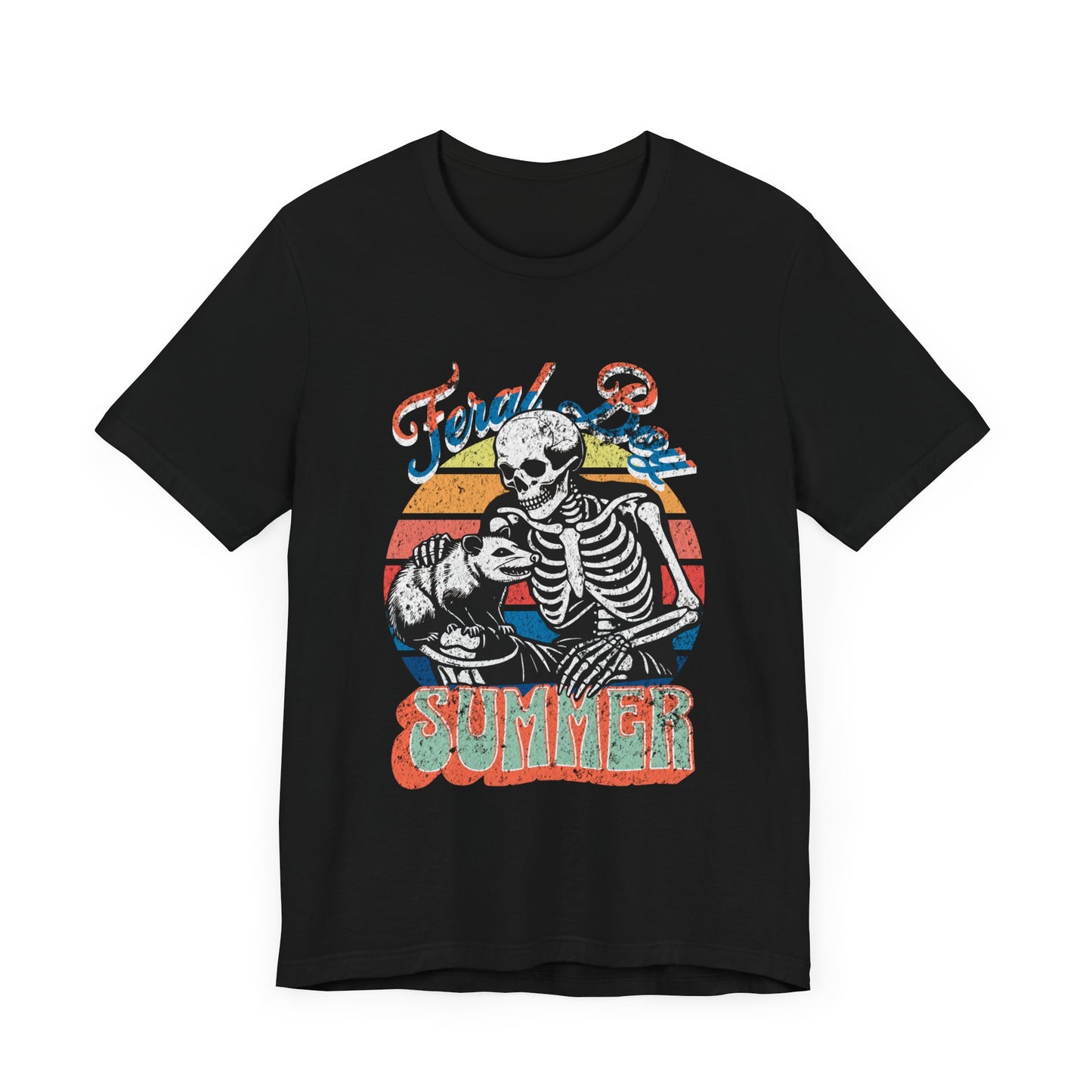 Feral Boy Summer Retro Skeleton and Opossum T-shirt