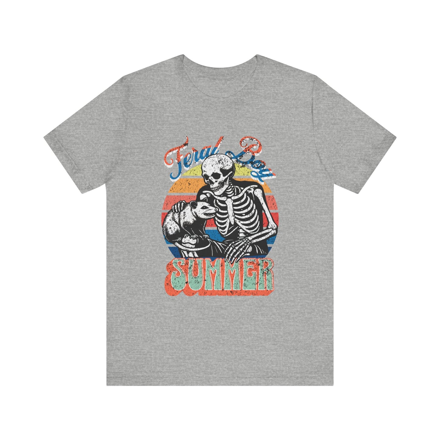 Feral Boy Summer Retro Skeleton and Opossum T-shirt