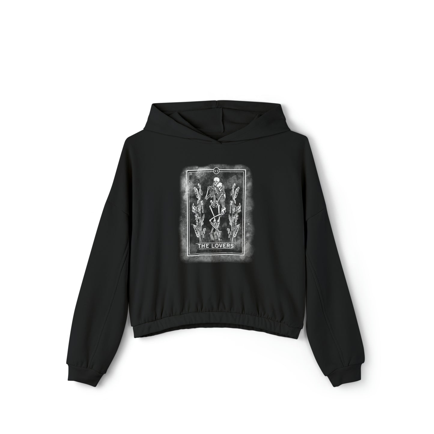 Lovers Tarot Card cute and spooky Women's Cinched Bottom Hoodie