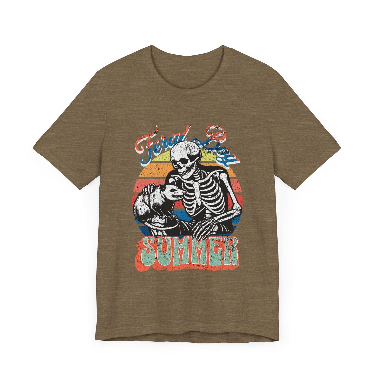 Feral Boy Summer Retro Skeleton and Opossum T-shirt