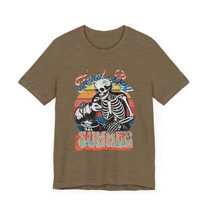 Feral Boy Summer Retro Skeleton and Opossum T-shirt