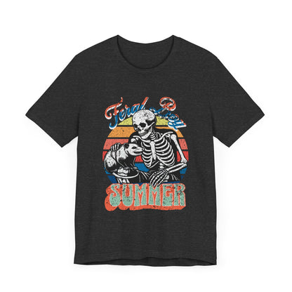 Feral Boy Summer Retro Skeleton and Opossum T-shirt